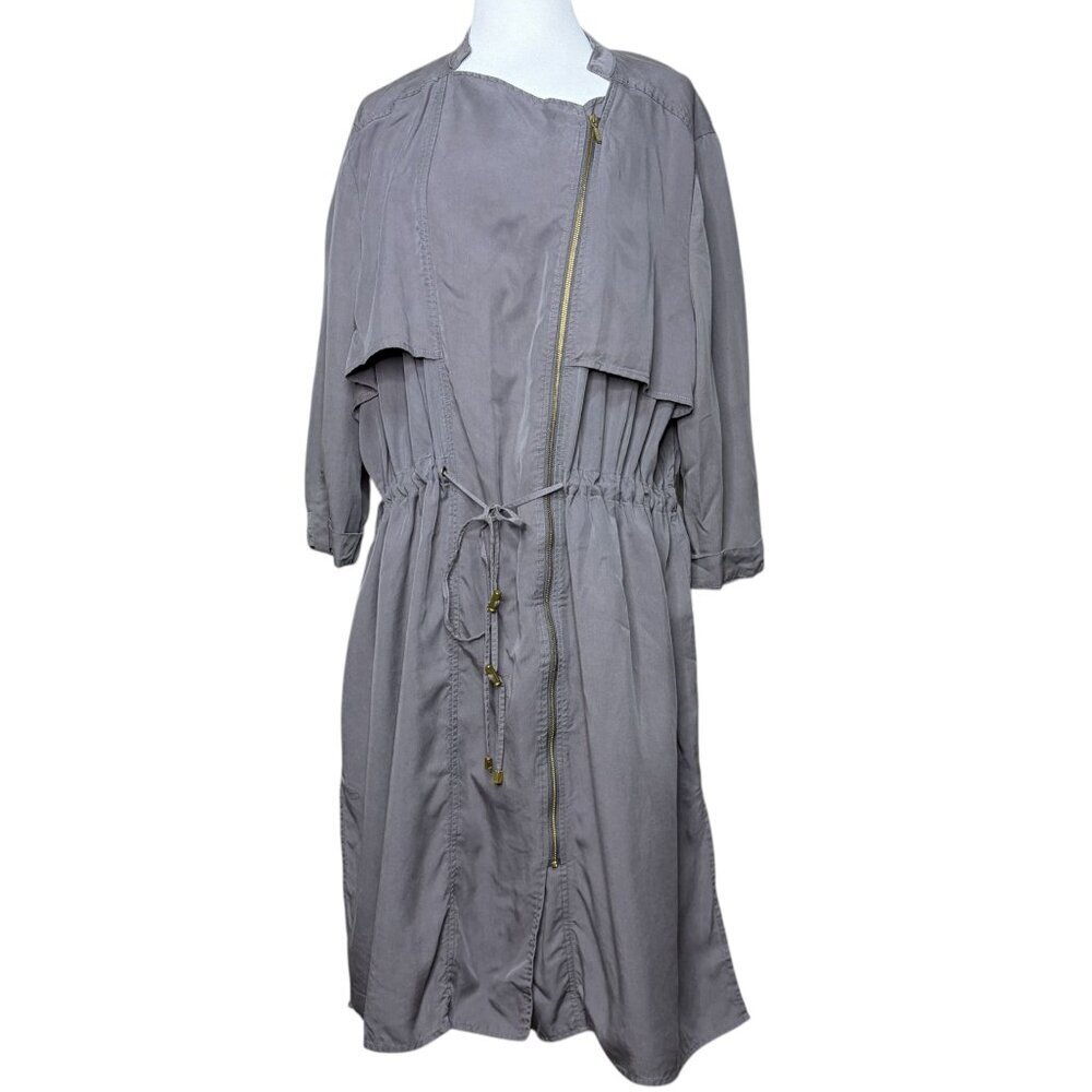 Tart Collections Women's 2X Falcon Zip Up Trench Coat Gray Lightweight